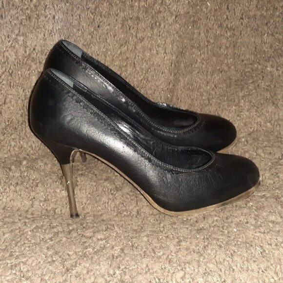 DIESEL BLACK LABEL-Black Leather Scallop Edge Pumps-Steel Spur Heel-Sz 38-EX - Picture 5 of 8